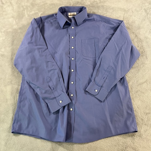 Roundtree & Yorke Gold Label Shirt Mens 18 Tall Blue Non-Iron Cotton Pinpoint - Picture 1 of 12